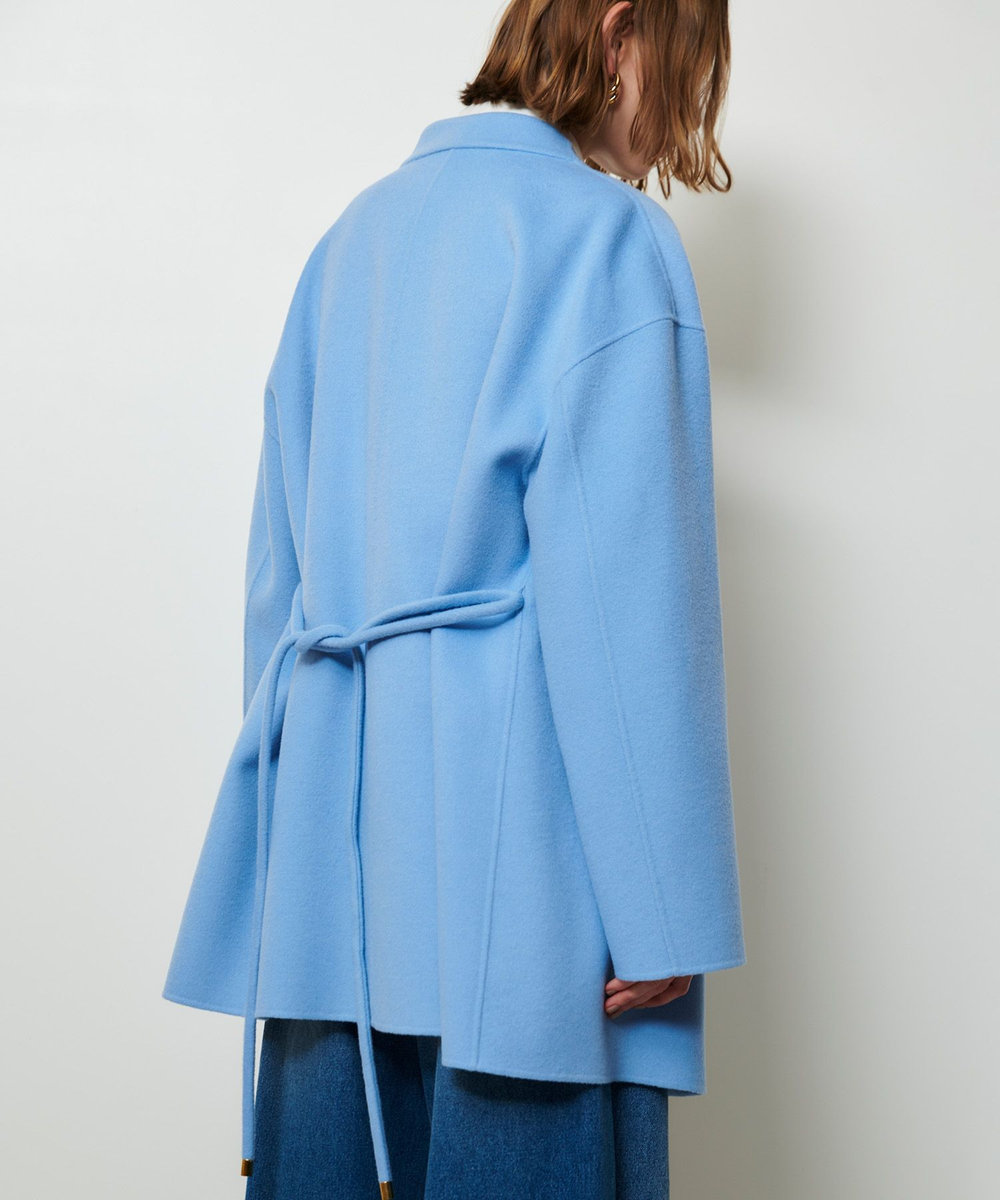 allureville カシミヤ混リバーミドルラップコート ライトブルー (62)