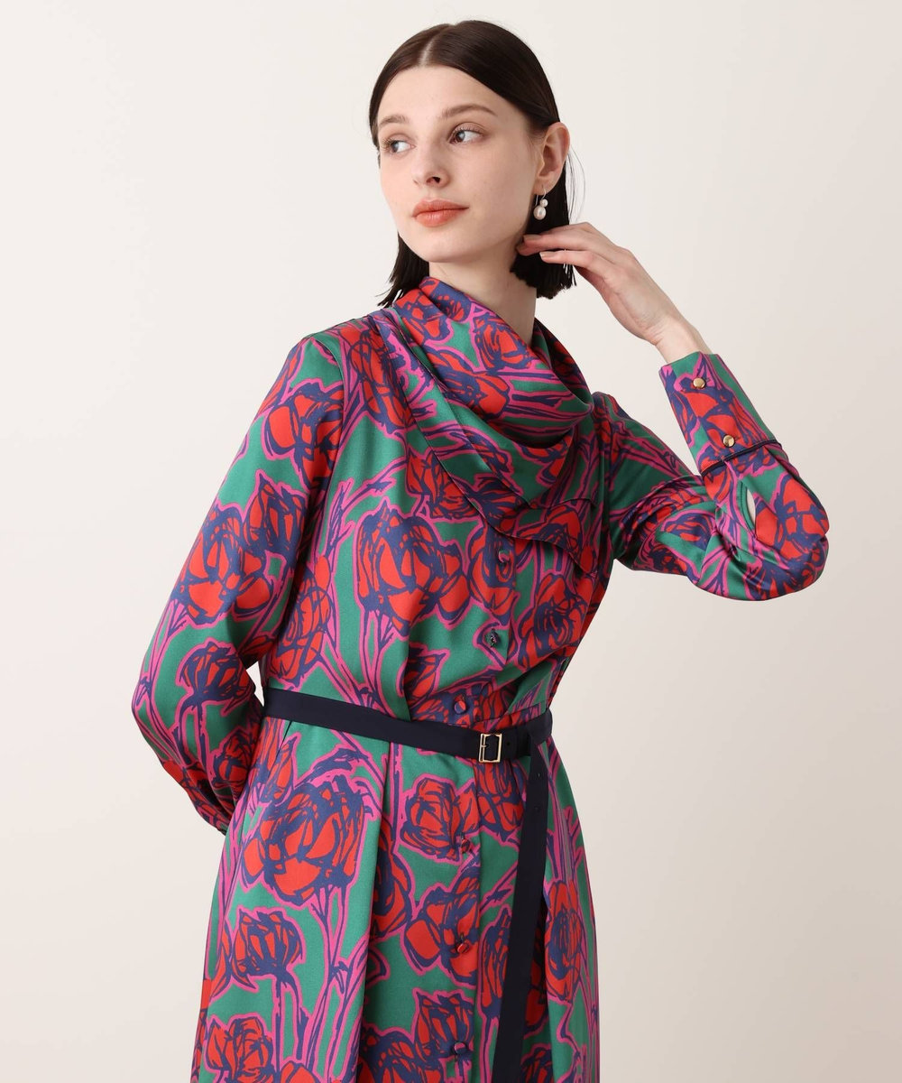 allureville ROSEプリントスカーフネックドレス レッド系 (46)