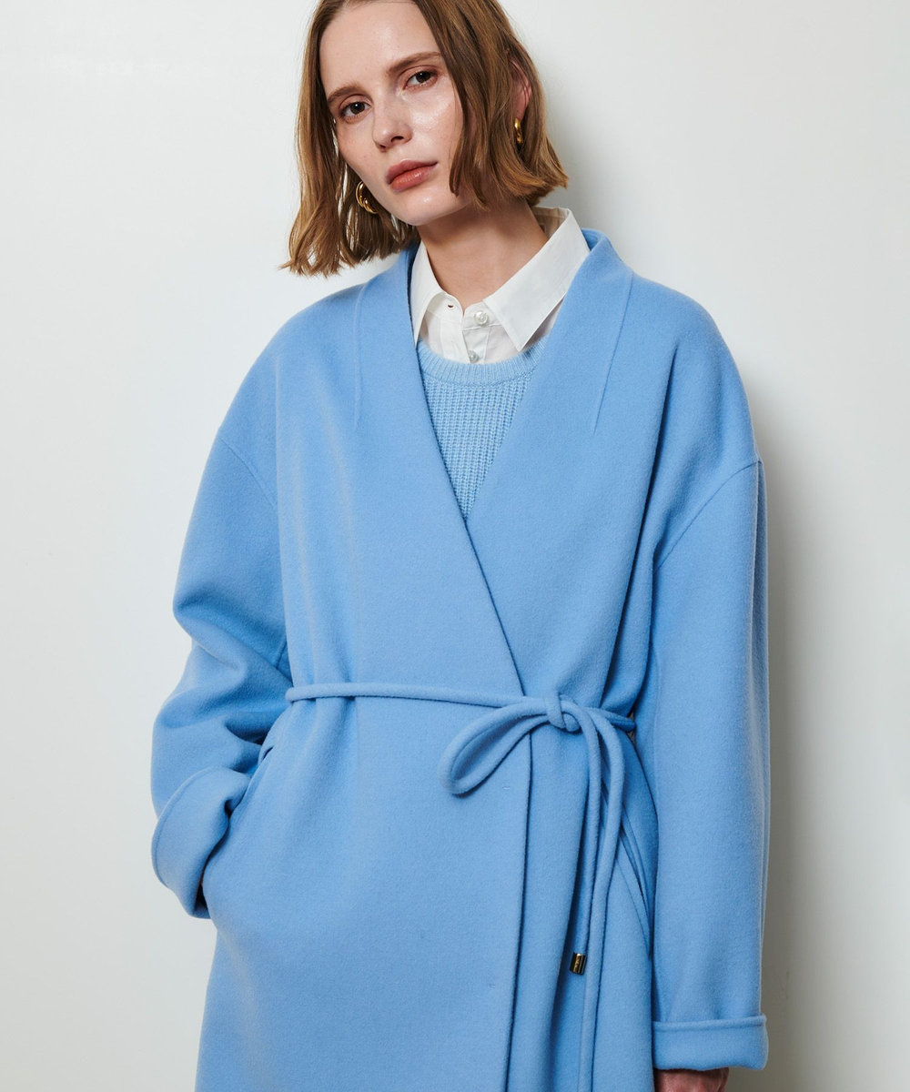 allureville カシミヤ混リバーミドルラップコート ライトブルー (62)