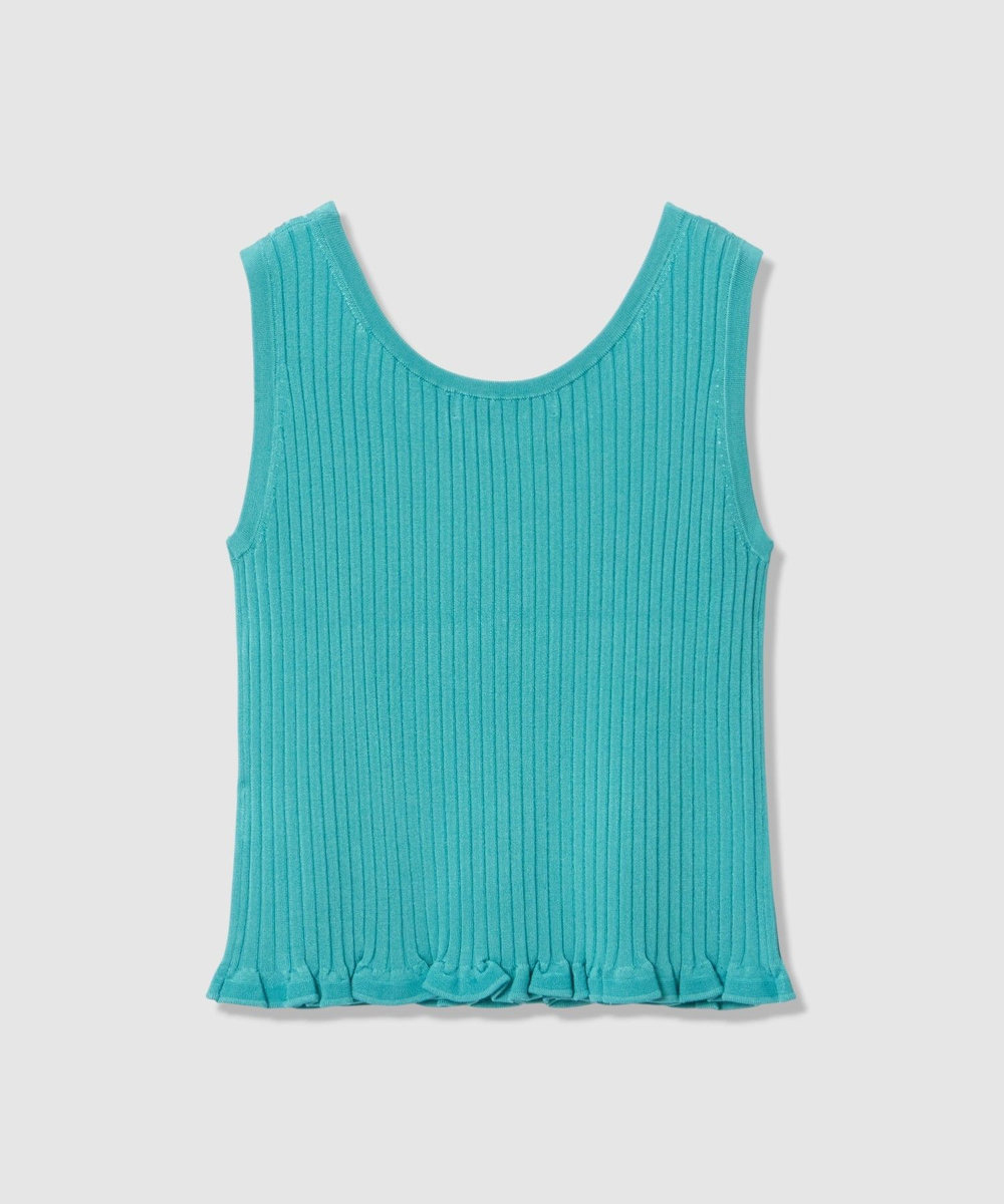 LOULOU WILLOUGHBY 【LOULOU WILLOUGHBY】ワイドリブヘムフリルタンク ブルーグリーン (70)