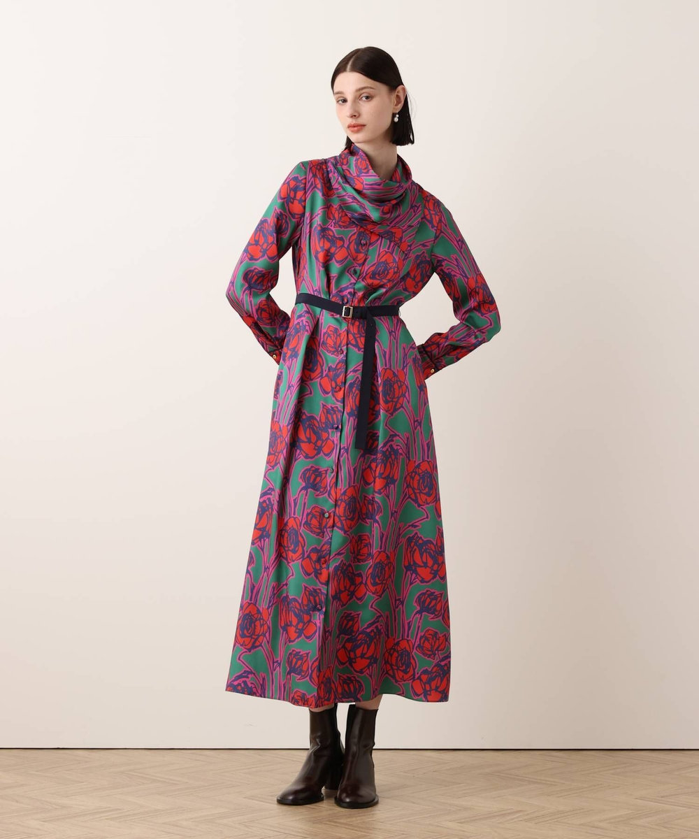allureville ROSEプリントスカーフネックドレス レッド系 (46)