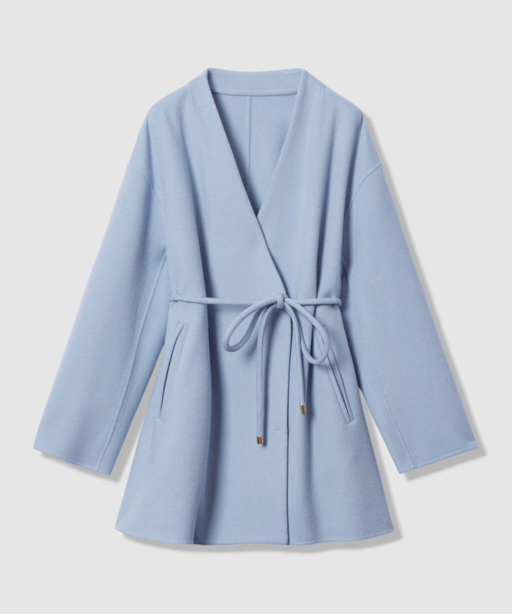 allureville カシミヤ混リバーミドルラップコート ライトブルー (62)