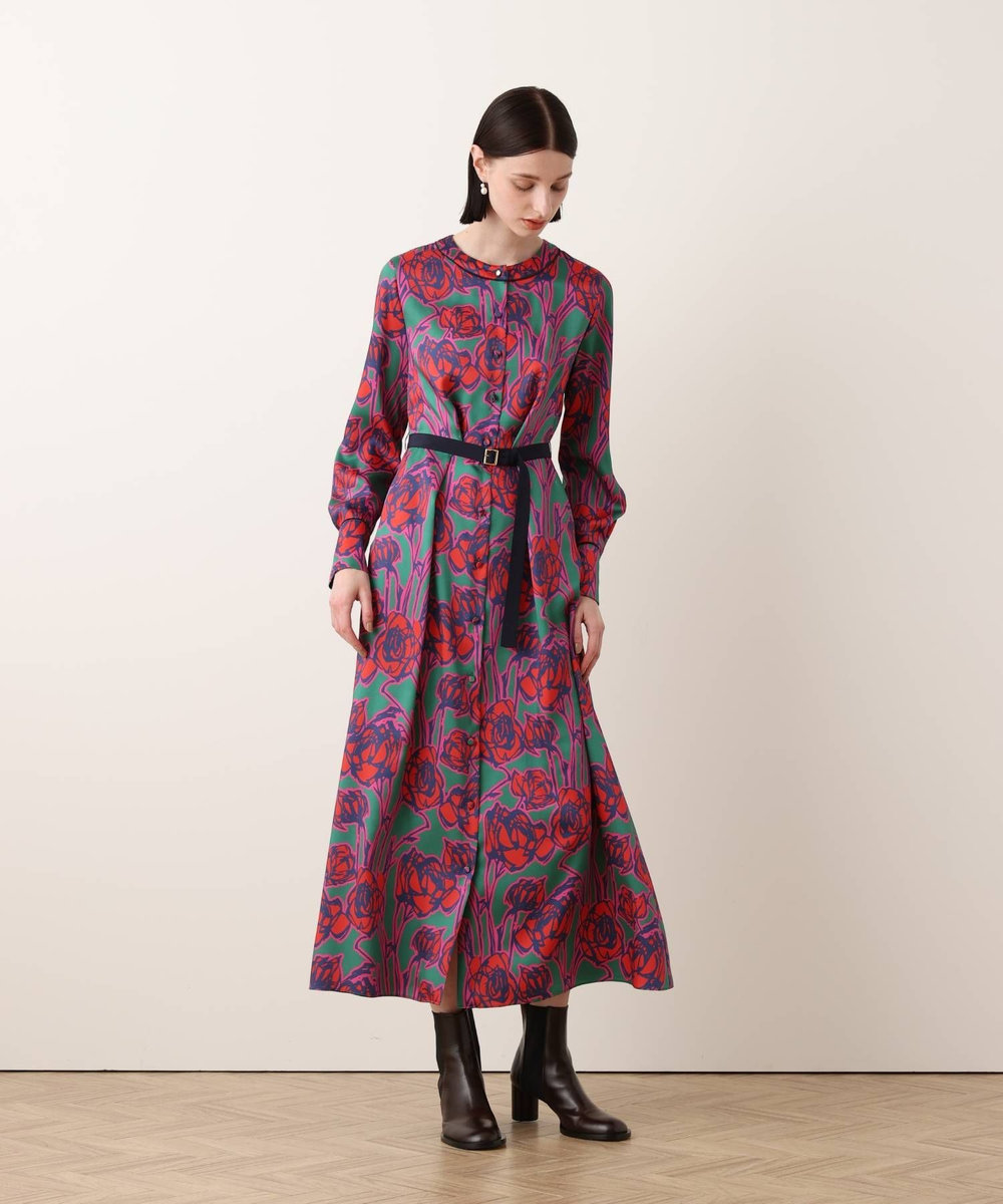 allureville ROSEプリントスカーフネックドレス レッド系 (46)