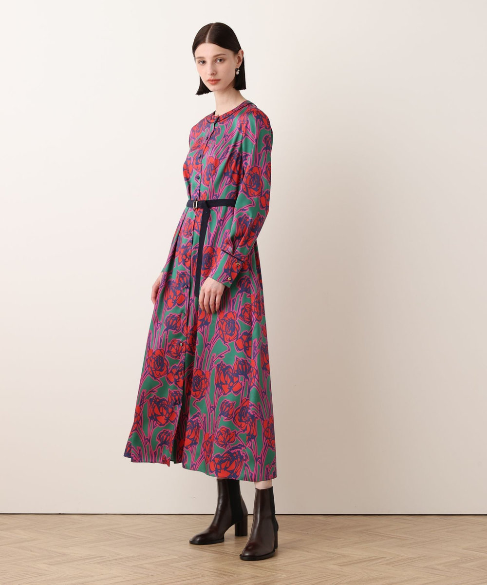 allureville ROSEプリントスカーフネックドレス レッド系 (46)