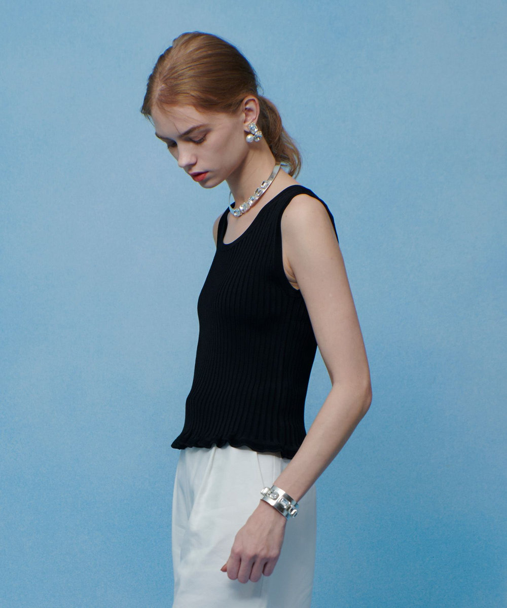 LOULOU WILLOUGHBY 【LOULOU WILLOUGHBY】ワイドリブヘムフリルタンク ブラック (95)