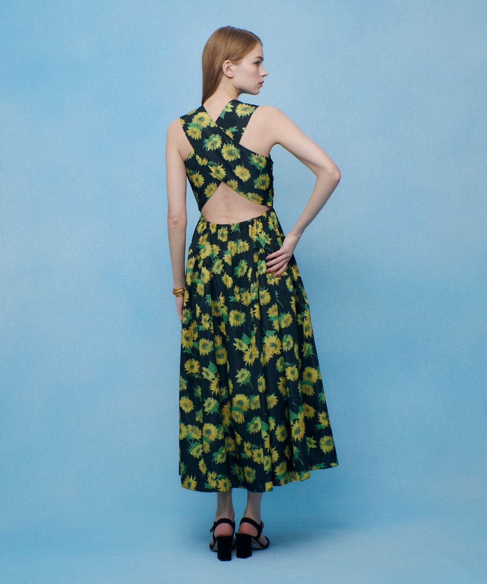 LOULOU WILLOUGHBY  WEB 一部店舗限定【LOULOU WILLOUGHBY】サンフラワープリントバッククロスワンピース ブラック系 (98)
