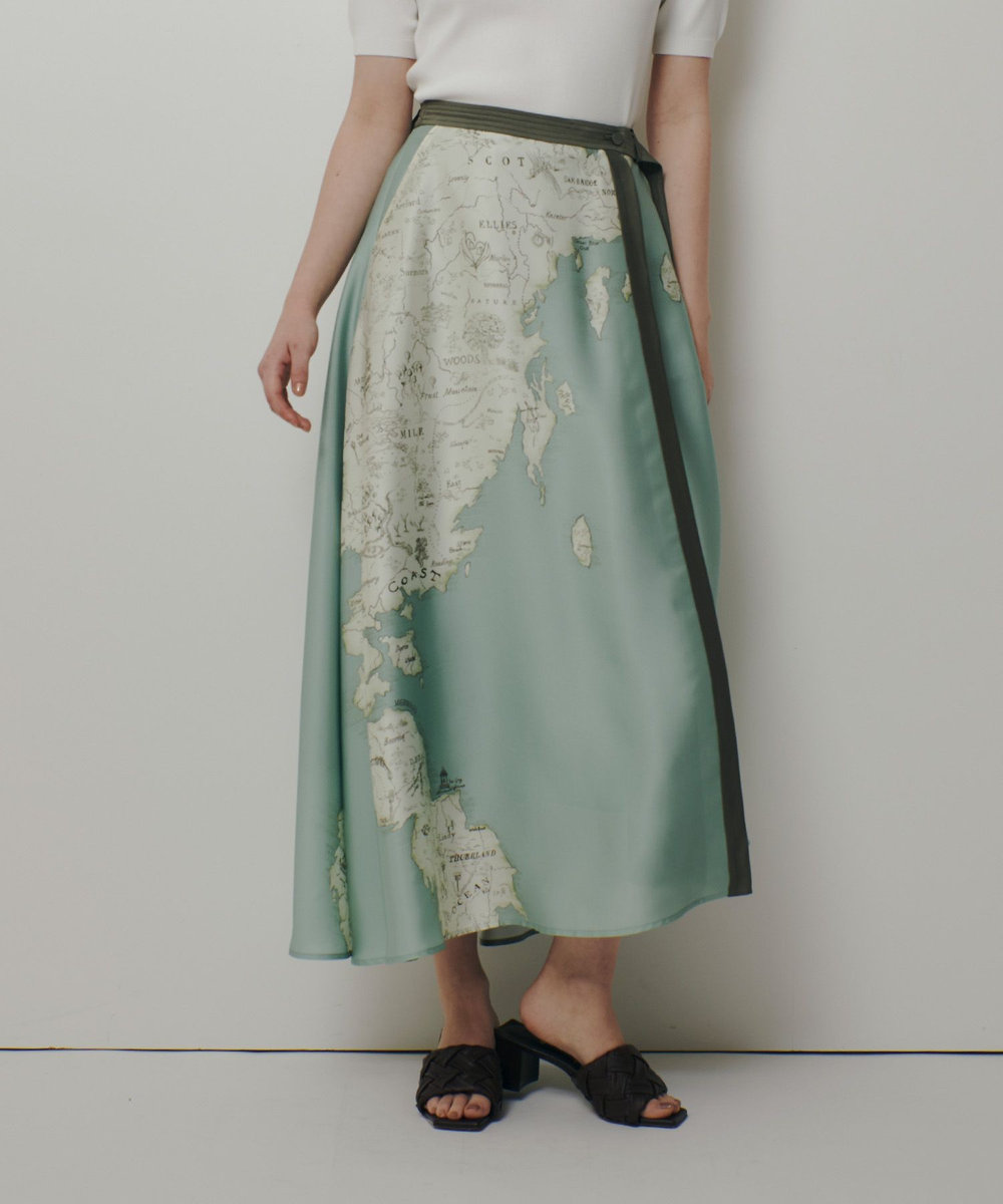allureville マッププリントフレアラップスカート ミントグリーン (73)
