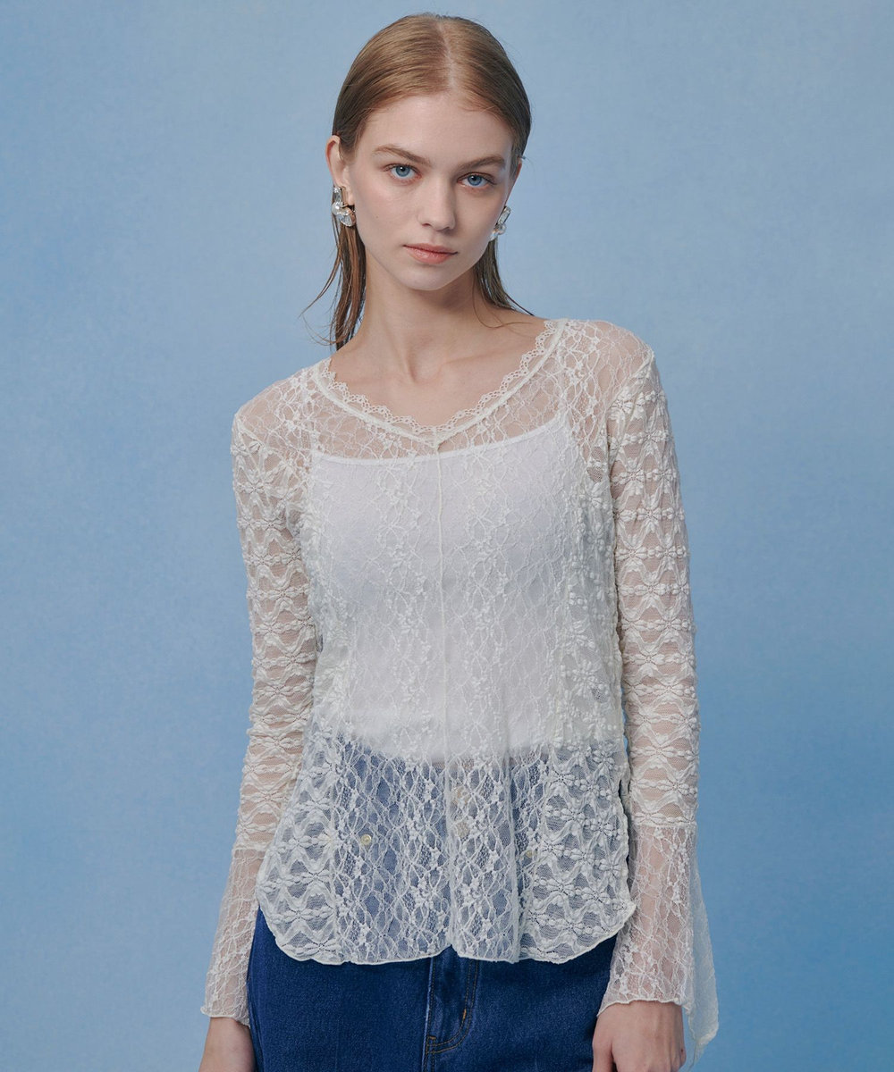 LOULOU WILLOUGHBY 【LOULOU WILLOUGHBY】ベルスリーブレースプルオーバー オフホワイト (02)