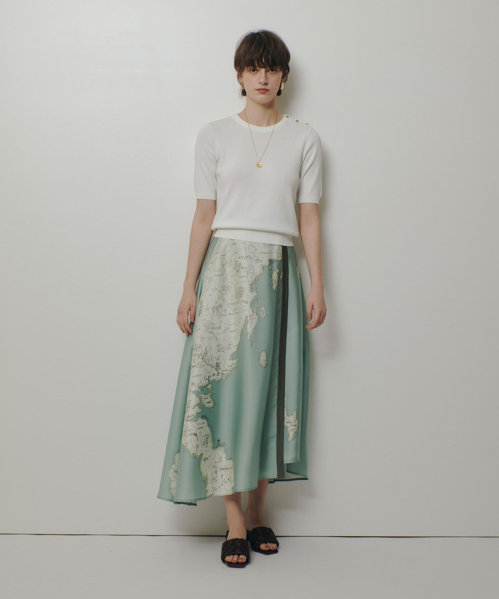 allureville マッププリントフレアラップスカート ミントグリーン (73)