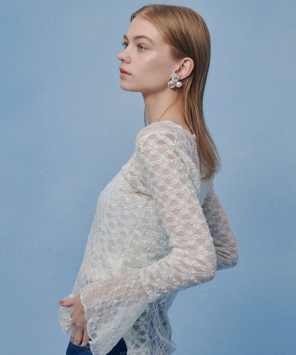 LOULOU WILLOUGHBY 【LOULOU WILLOUGHBY】ベルスリーブレースプルオーバー オフホワイト (02)