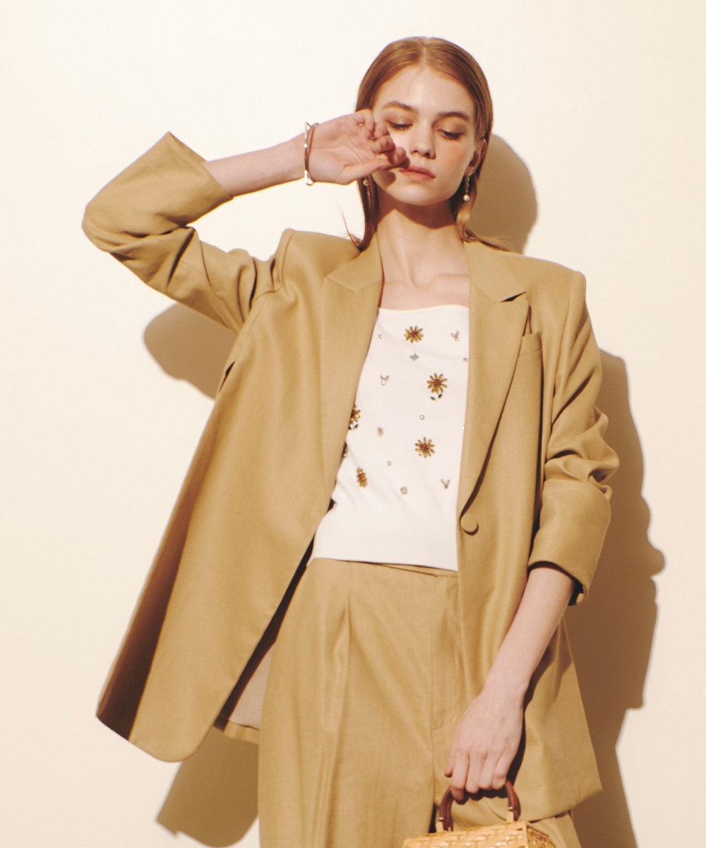 LOULOU WILLOUGHBY NALYA リネンストレッチベルトジャケット ベージュ (11)