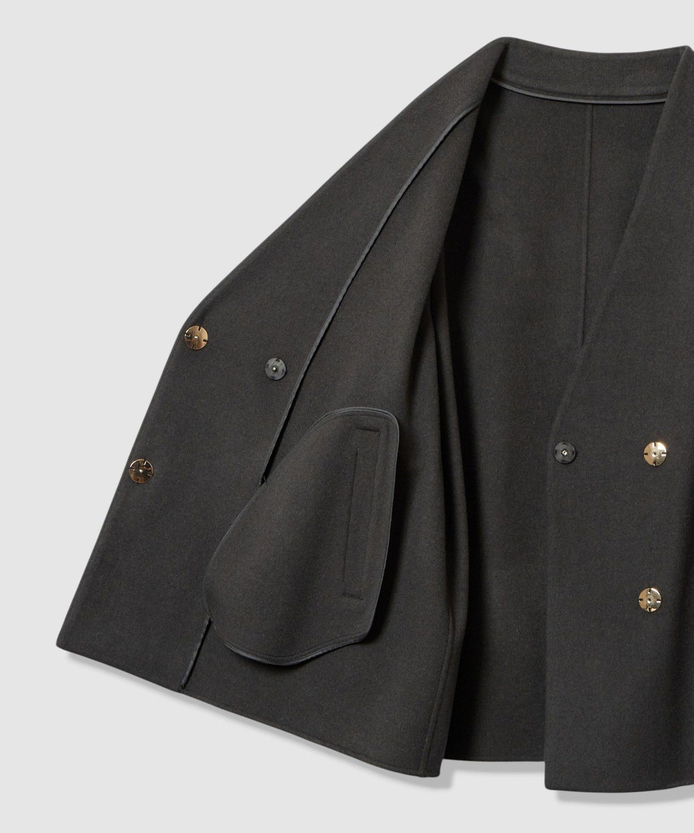 allureville カシミヤ混リバーミドルラップコート チャコールグレー (94)