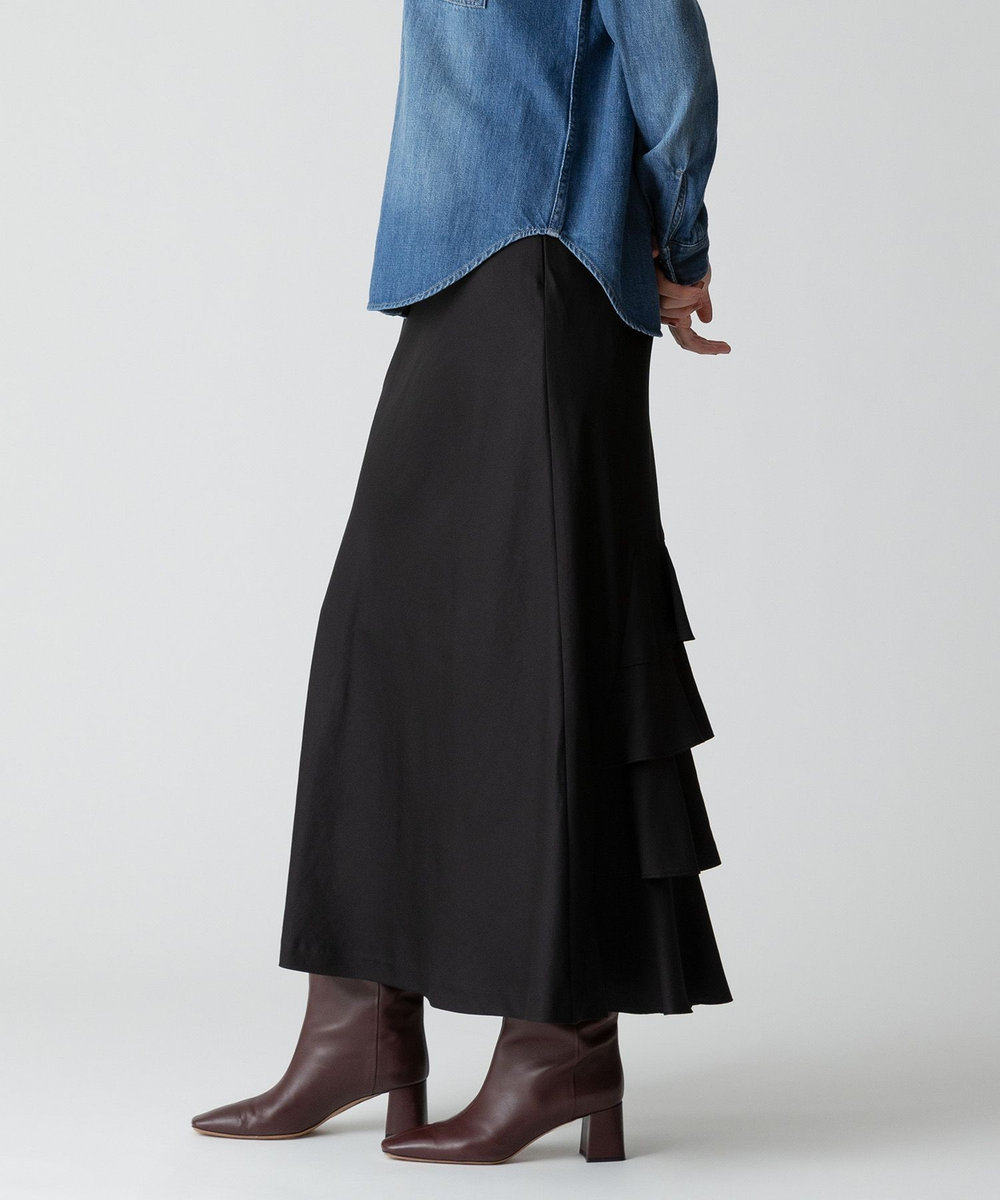 allureville ソフトサテンバックフリルナロースカート ブラック (95)