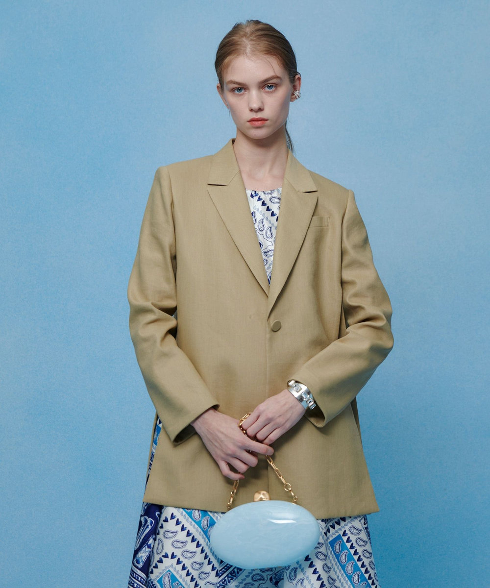 LOULOU WILLOUGHBY NALYA リネンストレッチベルトジャケット ベージュ (11)
