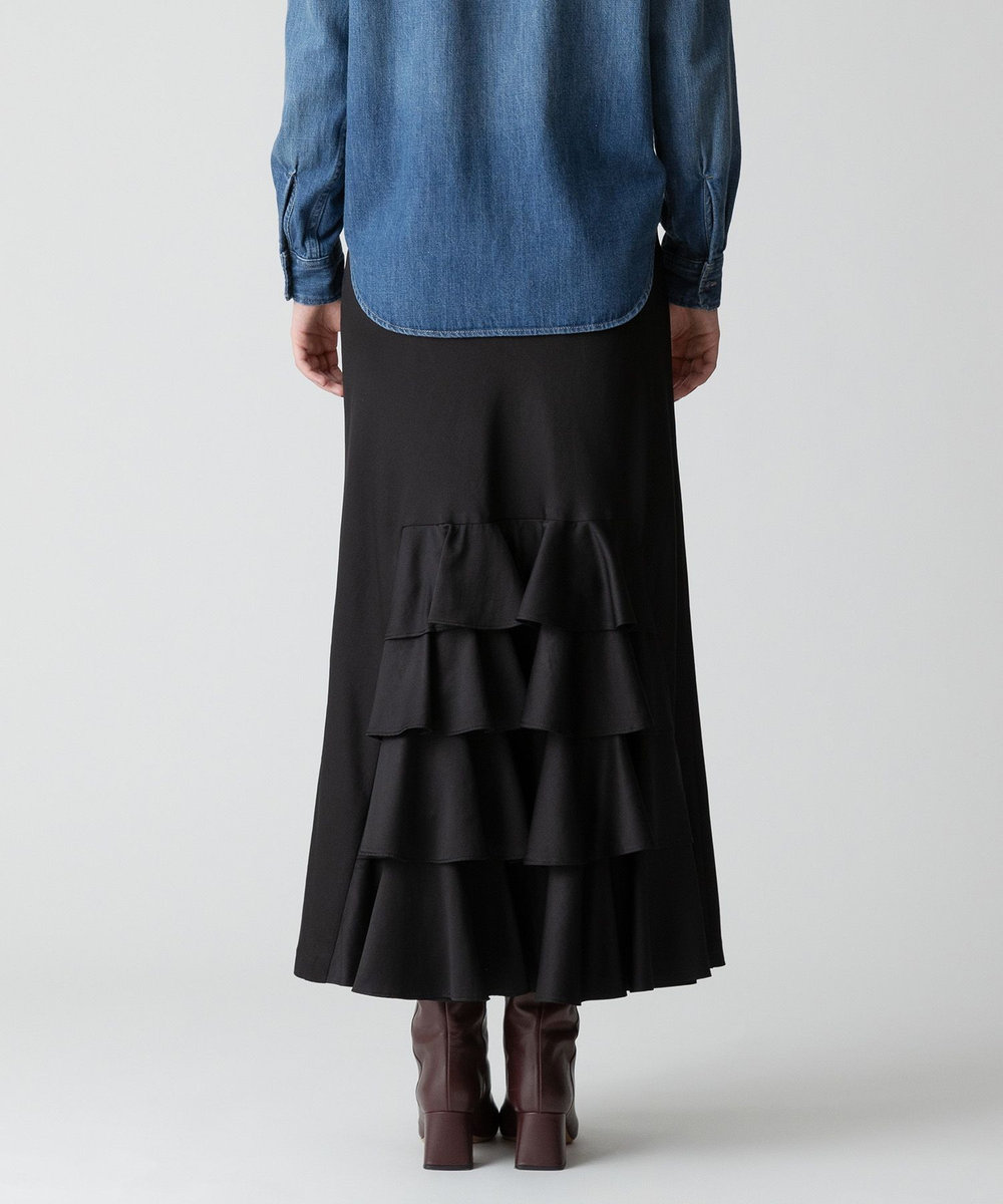 allureville ソフトサテンバックフリルナロースカート ブラック (95)