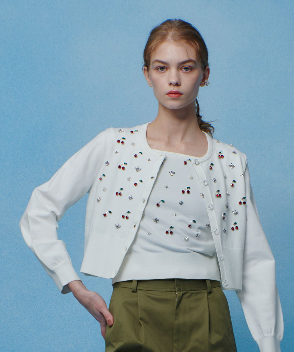 LOULOU WILLOUGHBY 【LOULOU WILLOUGHBY】CHERRYビジューカーディガン オフホワイト (02)