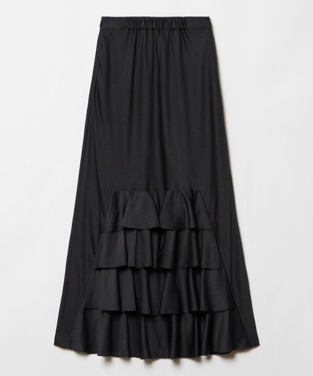 allureville ソフトサテンバックフリルナロースカート ブラック (95)