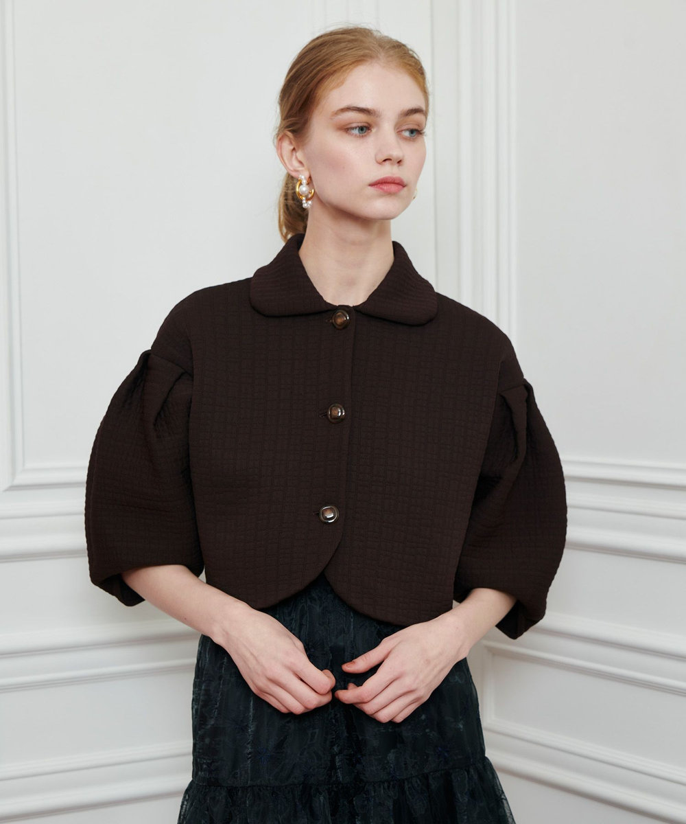LOULOU WILLOUGHBY ダブルジャガードパフニットジャケット ブラウン (81)