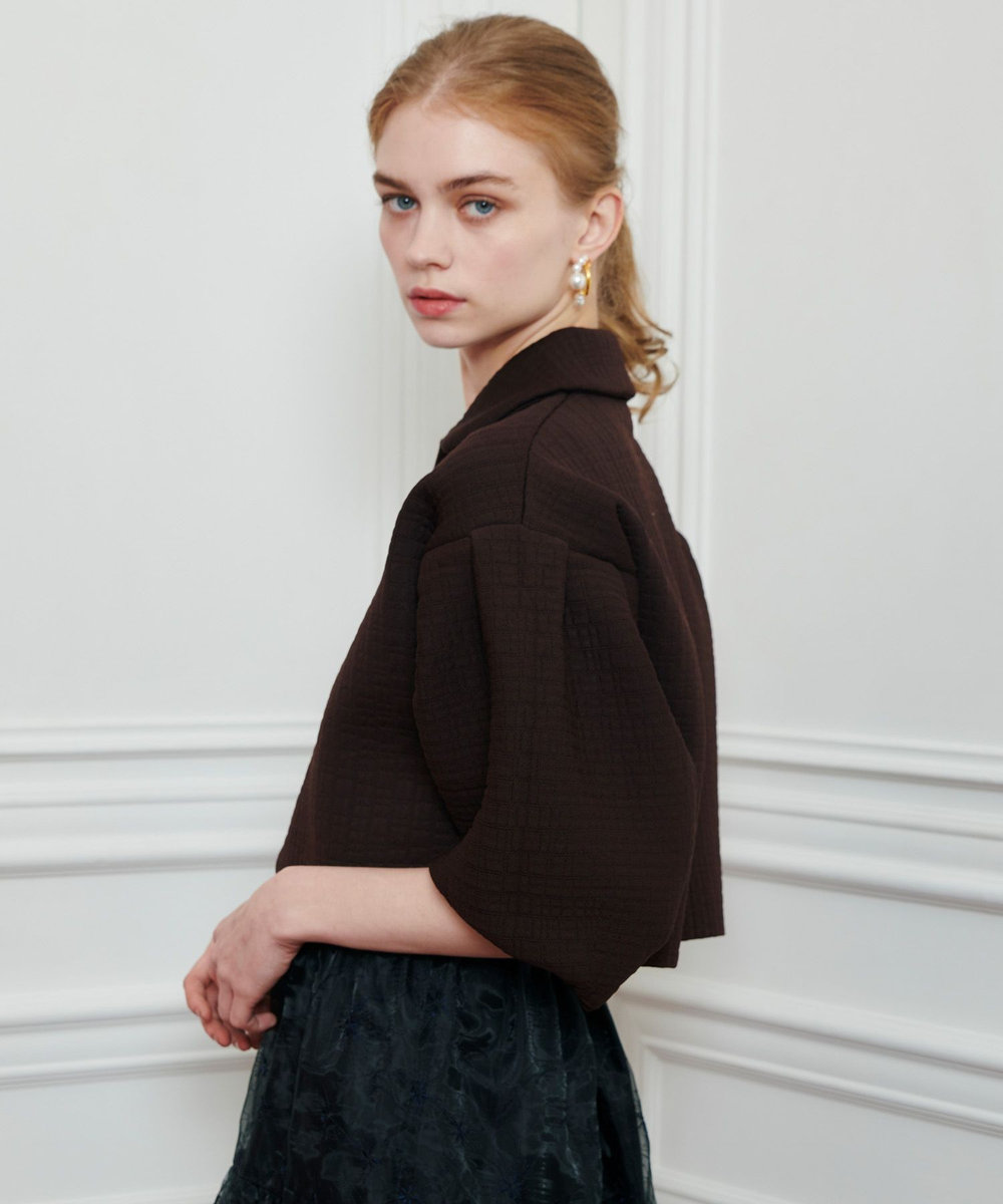 LOULOU WILLOUGHBY ダブルジャガードパフニットジャケット ブラウン (81)