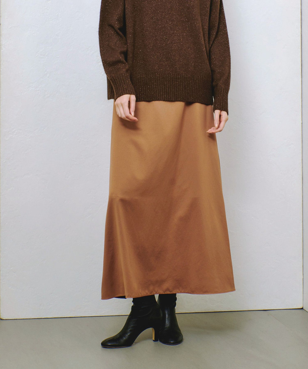allureville ソフトサテンバックフリルナロースカート キャメル (84)