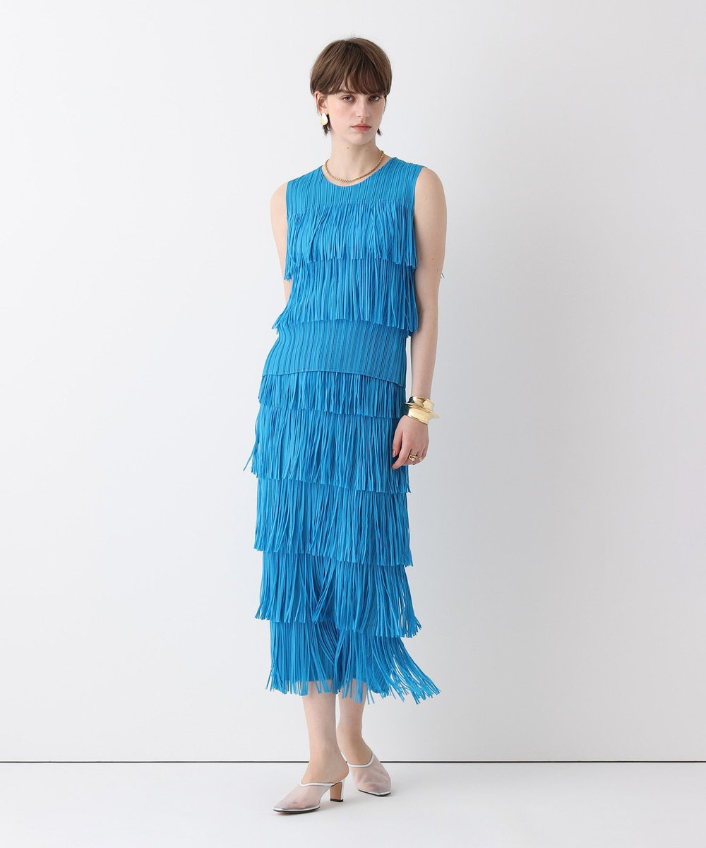 allureville プリーツフリンジスカート ターコイズ (64)