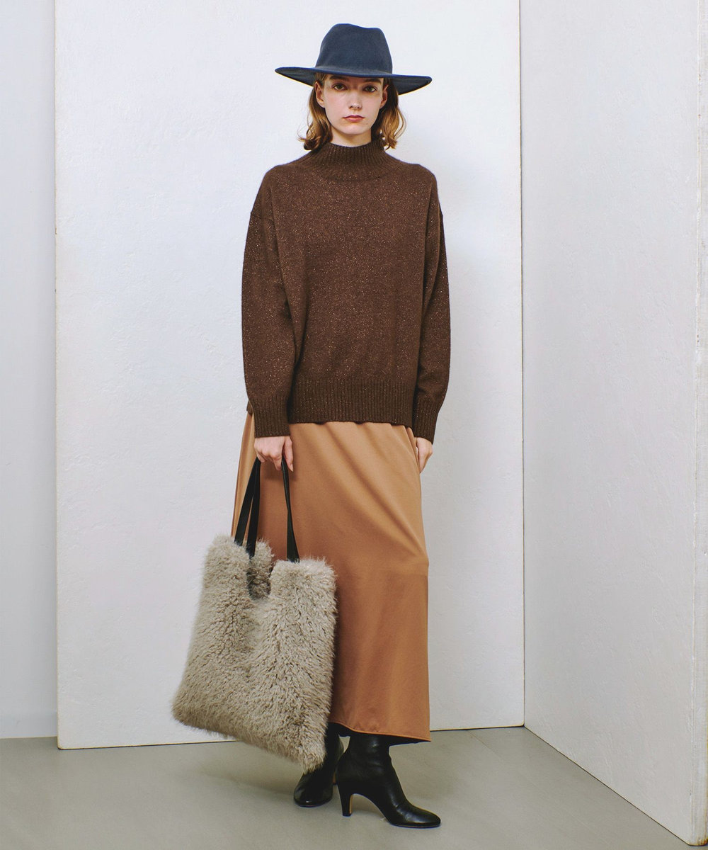 allureville ソフトサテンバックフリルナロースカート キャメル (84)