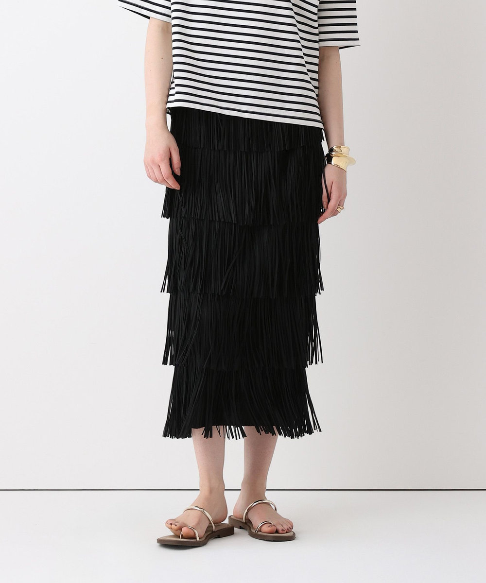 allureville プリーツフリンジスカート ブラック (95)