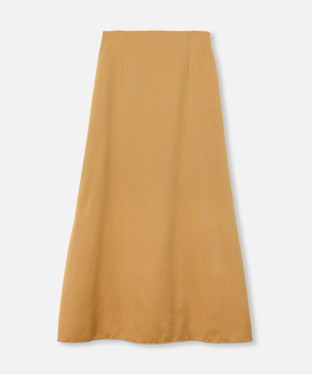 allureville ソフトサテンバックフリルナロースカート キャメル (84)
