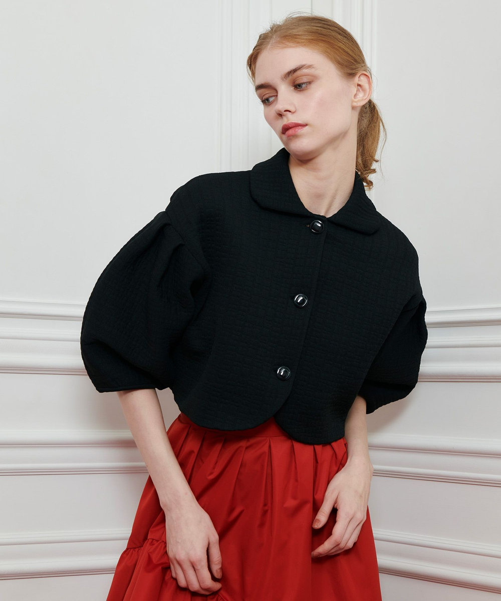 LOULOU WILLOUGHBY ダブルジャガードパフニットジャケット ブラック (95)