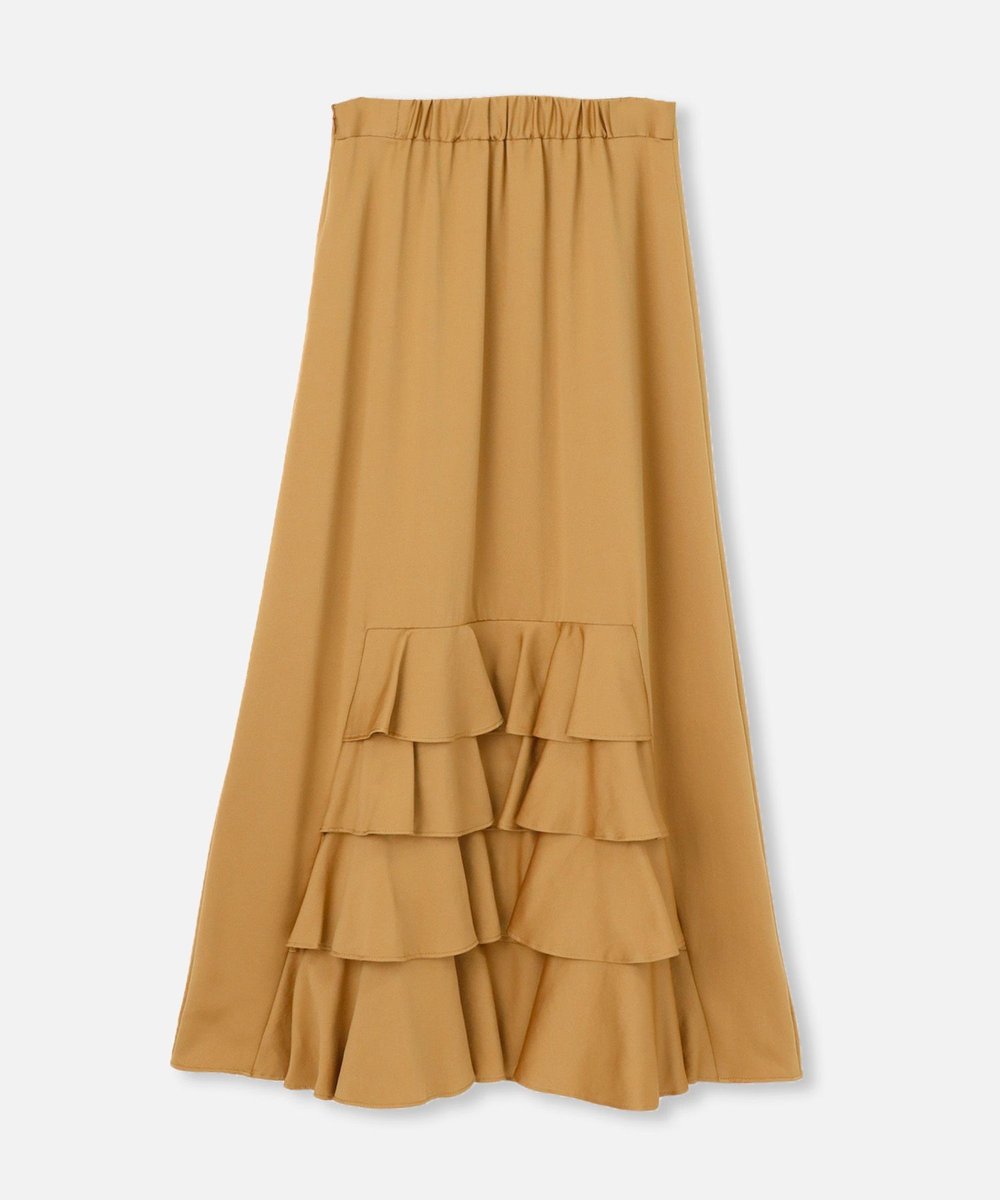 allureville ソフトサテンバックフリルナロースカート キャメル (84)