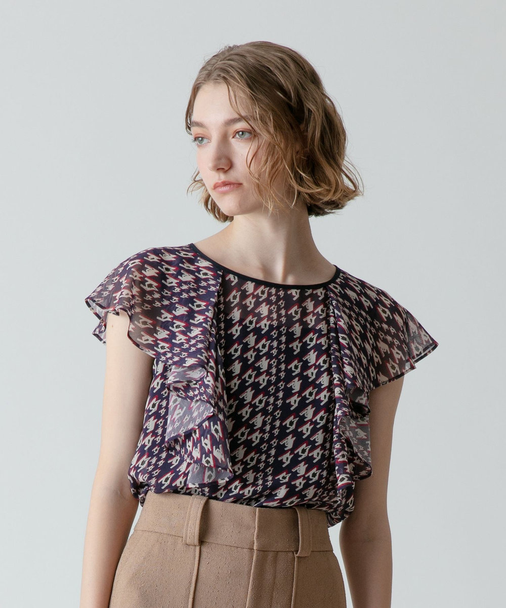 バイヤスチドリプリントフレアスリーブブラウス|allureville OFFICIAL