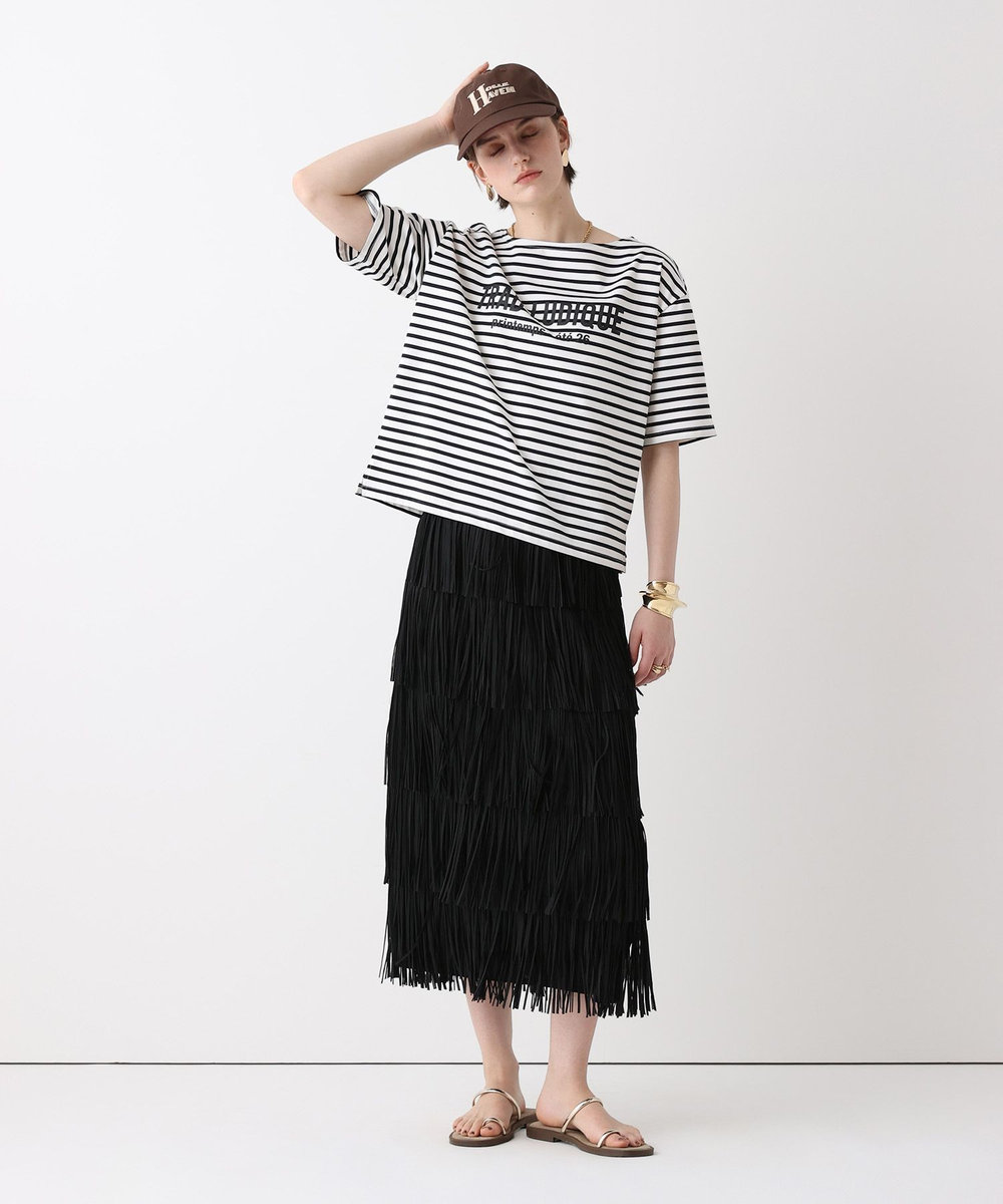 allureville プリーツフリンジスカート ブラック (95)