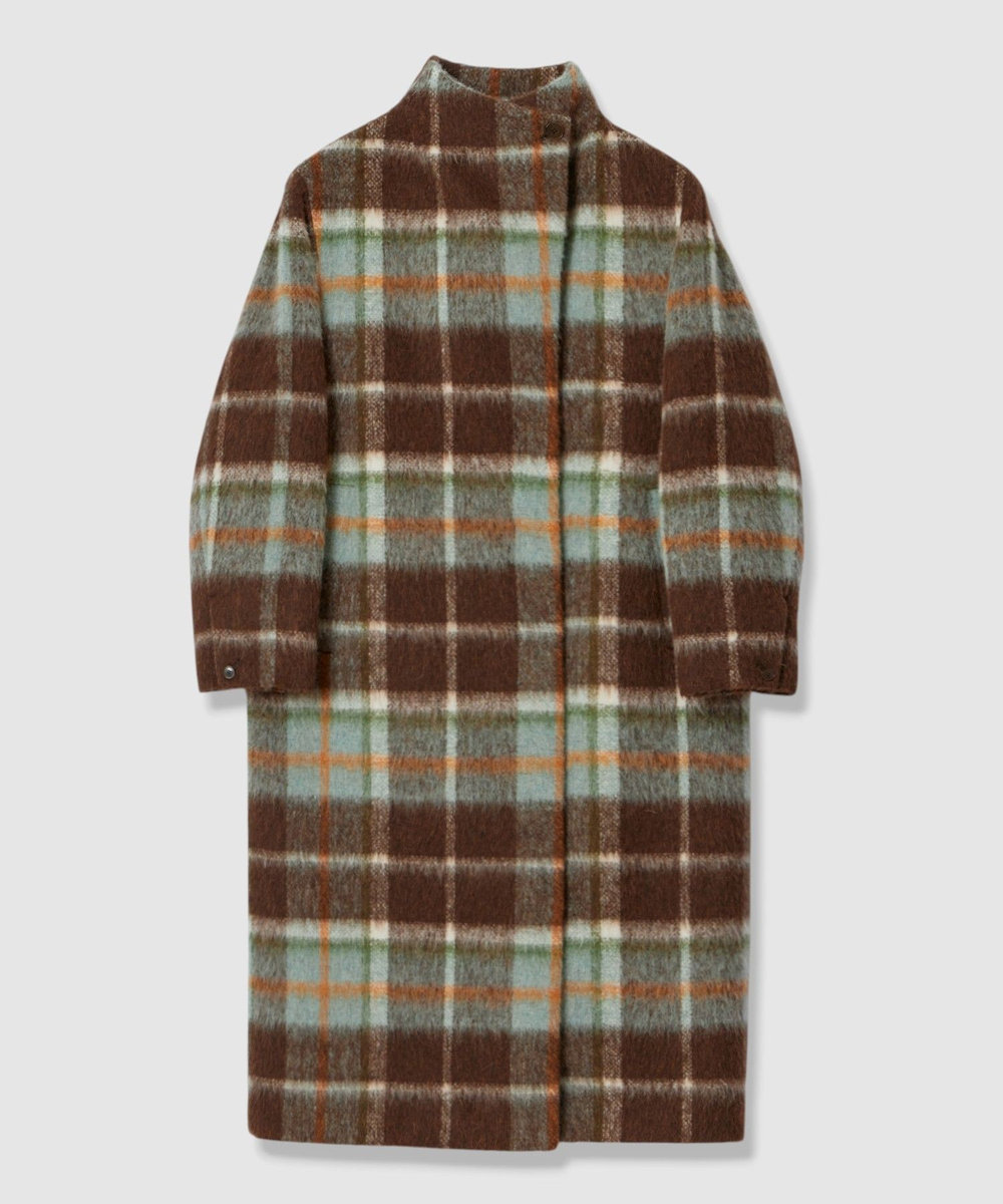allureville シャギーチェックベルテッドコート ブラウン系 (88)