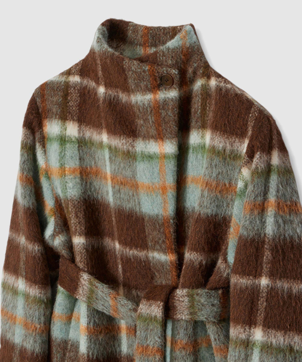 allureville シャギーチェックベルテッドコート ブラウン系 (88)