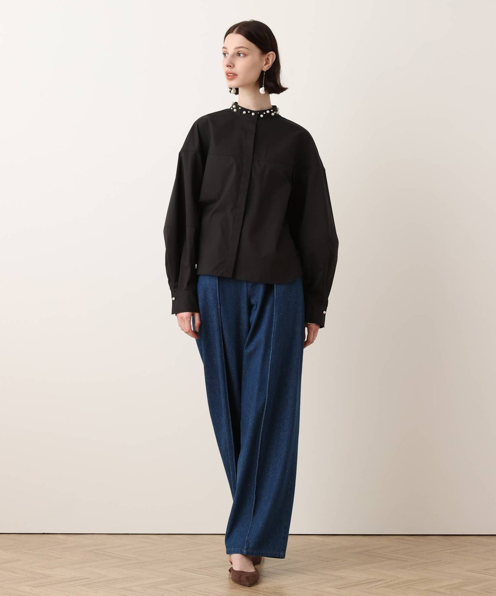 allureville パールカラーコクーンブラウス ブラック (95)