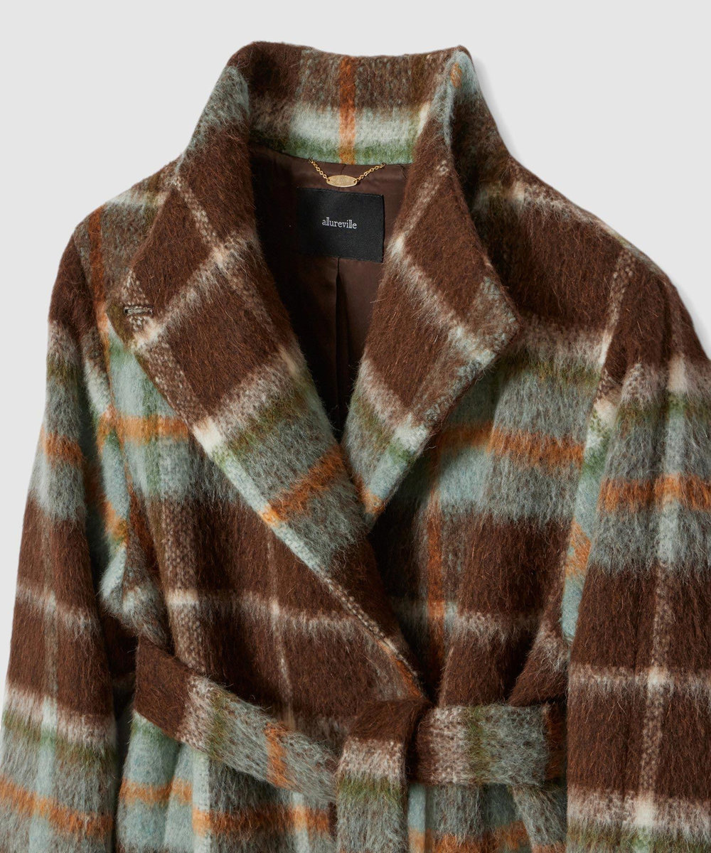 allureville シャギーチェックベルテッドコート ブラウン系 (88)
