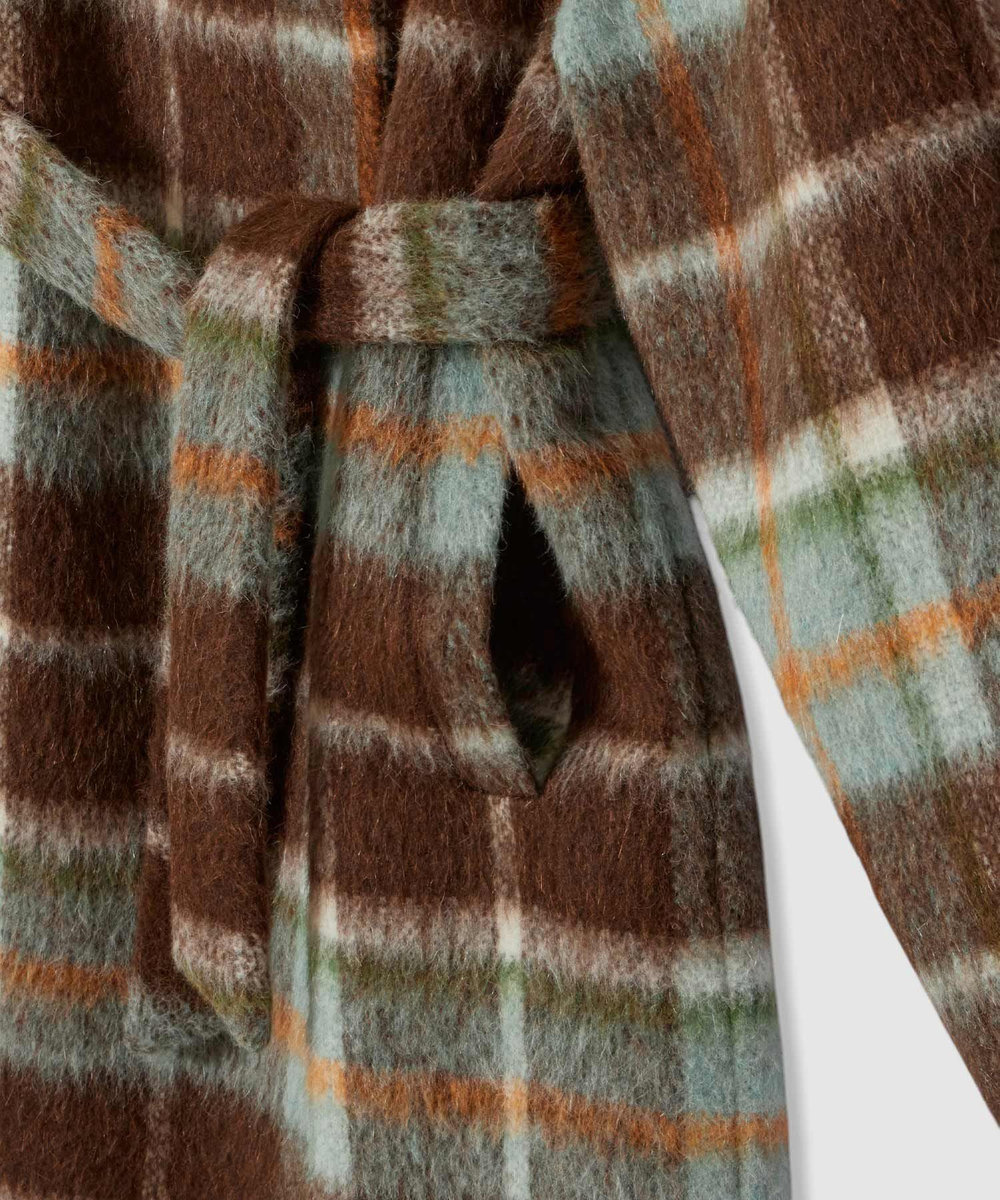 allureville シャギーチェックベルテッドコート ブラウン系 (88)