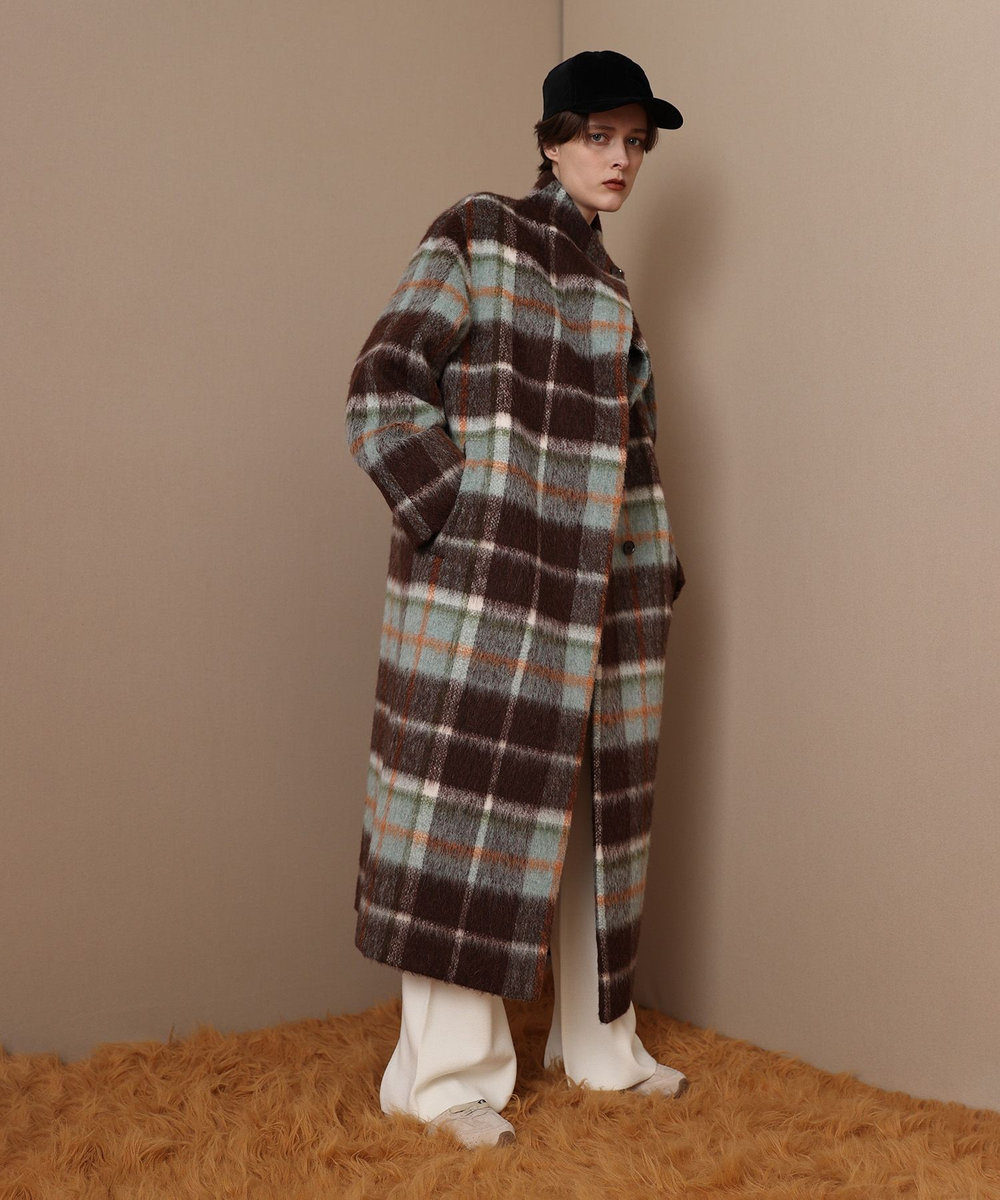 allureville シャギーチェックベルテッドコート ブラウン系 (88)