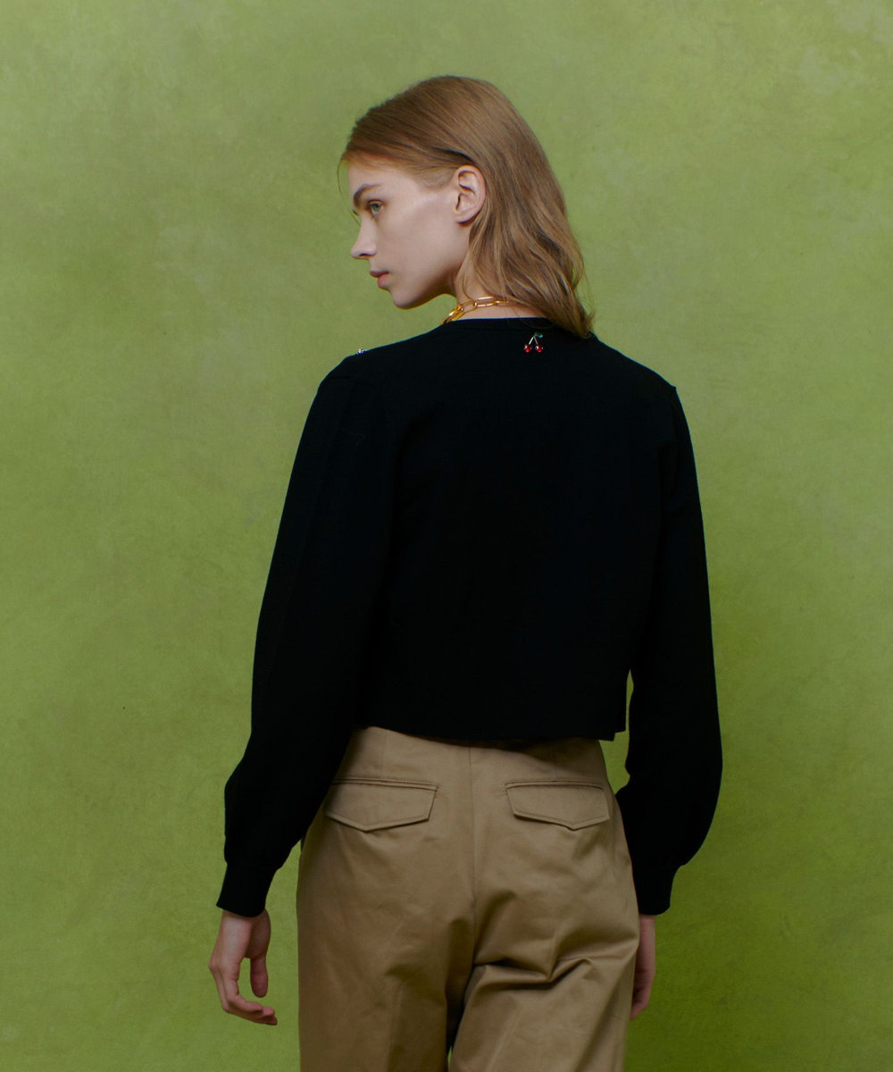 LOULOU WILLOUGHBY 【LOULOU WILLOUGHBY】CHERRYビジューカーディガン ブラック (95)