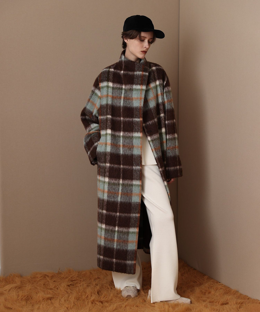 allureville シャギーチェックベルテッドコート ブラウン系 (88)