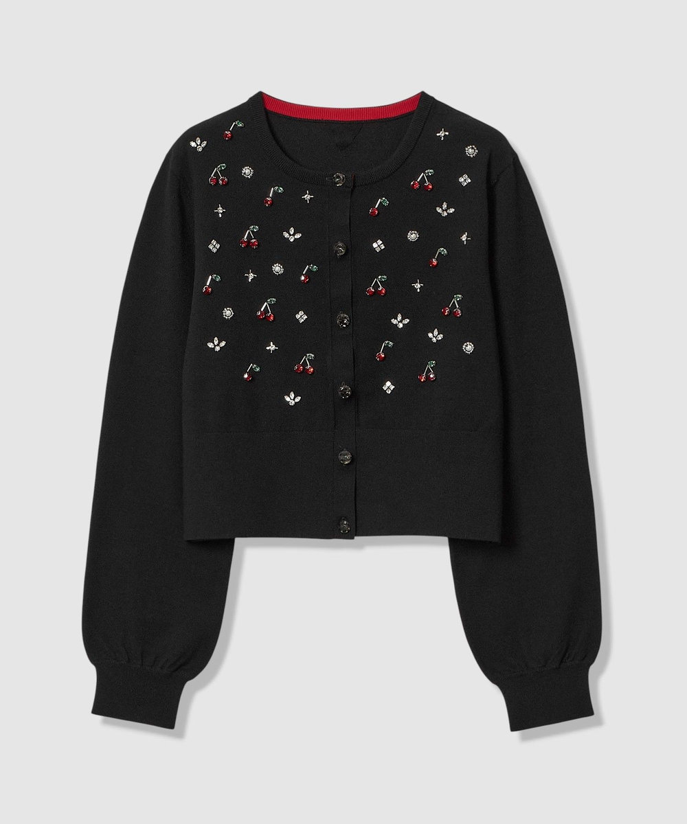 LOULOU WILLOUGHBY 【LOULOU WILLOUGHBY】CHERRYビジューカーディガン ブラック (95)