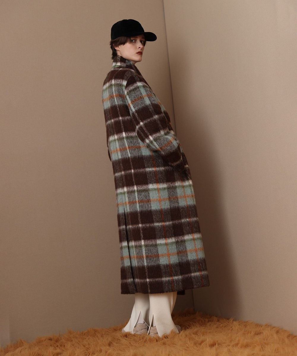 allureville シャギーチェックベルテッドコート ブラウン系 (88)
