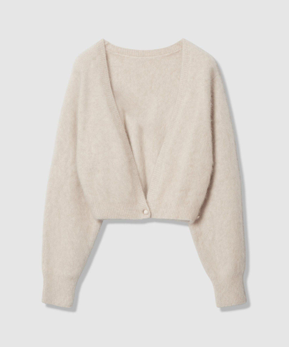 LOULOU WILLOUGHBY 【LOULOU WILLOUGHBY】カシミヤブレンドファー加工Ｖカーディガン ライトベージュ (12)