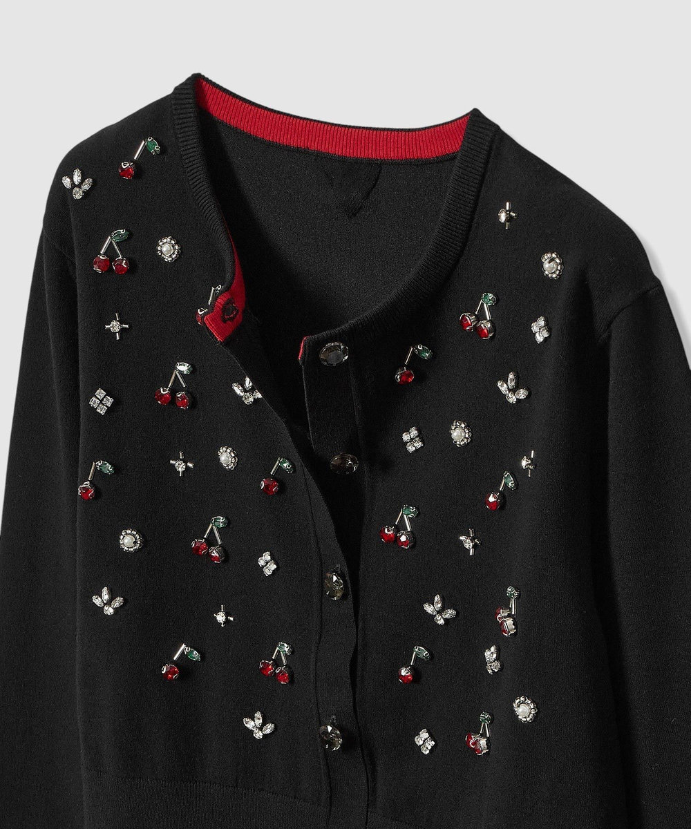 LOULOU WILLOUGHBY 【LOULOU WILLOUGHBY】CHERRYビジューカーディガン ブラック (95)
