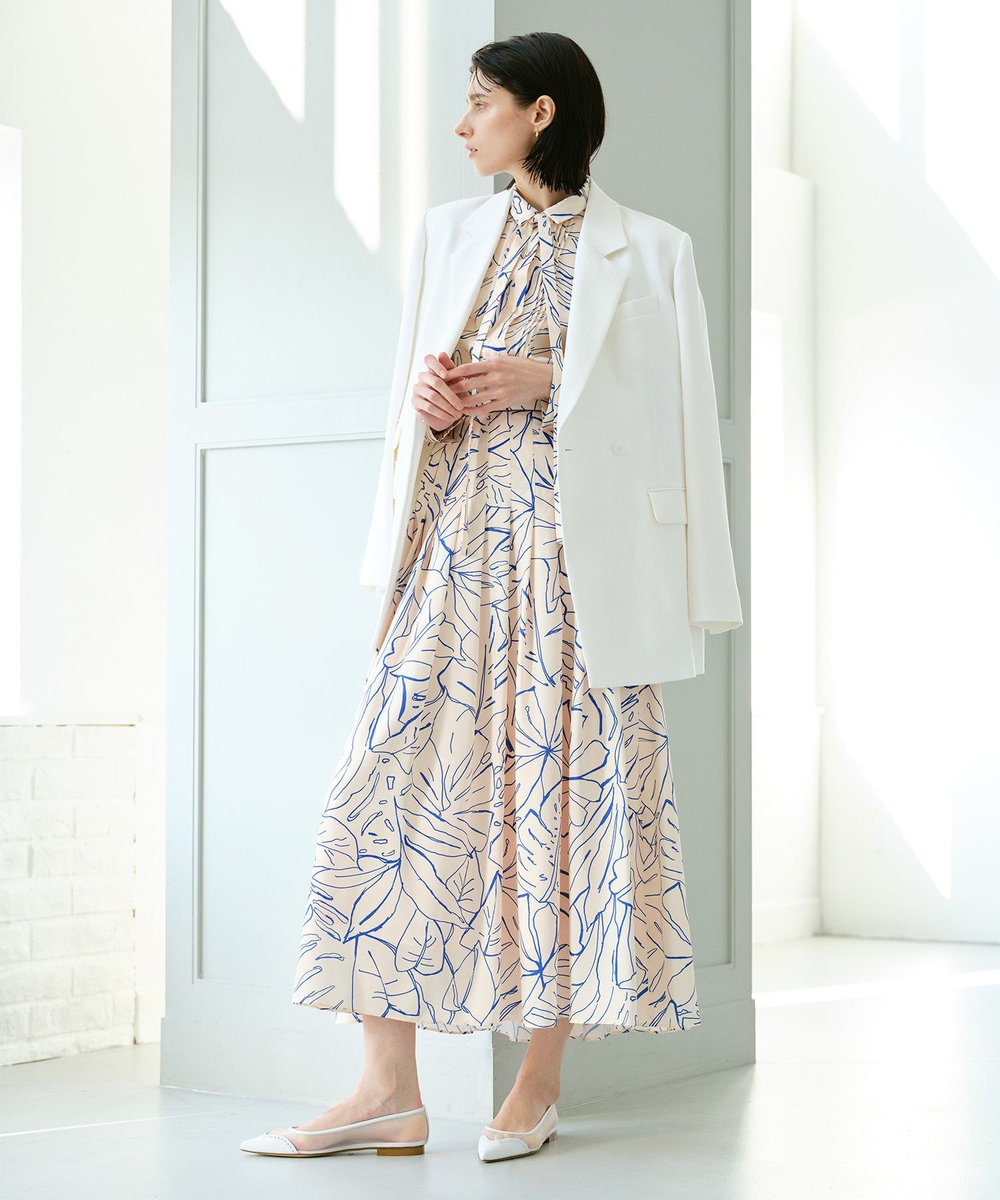 allureville スケッチボタニカルプリントタックフレアスカート ピンク (41)