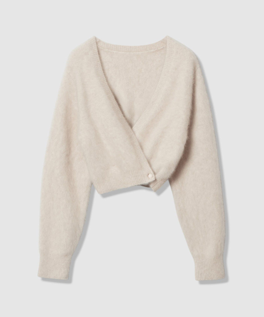 LOULOU WILLOUGHBY 【LOULOU WILLOUGHBY】カシミヤブレンドファー加工Ｖカーディガン ライトベージュ (12)