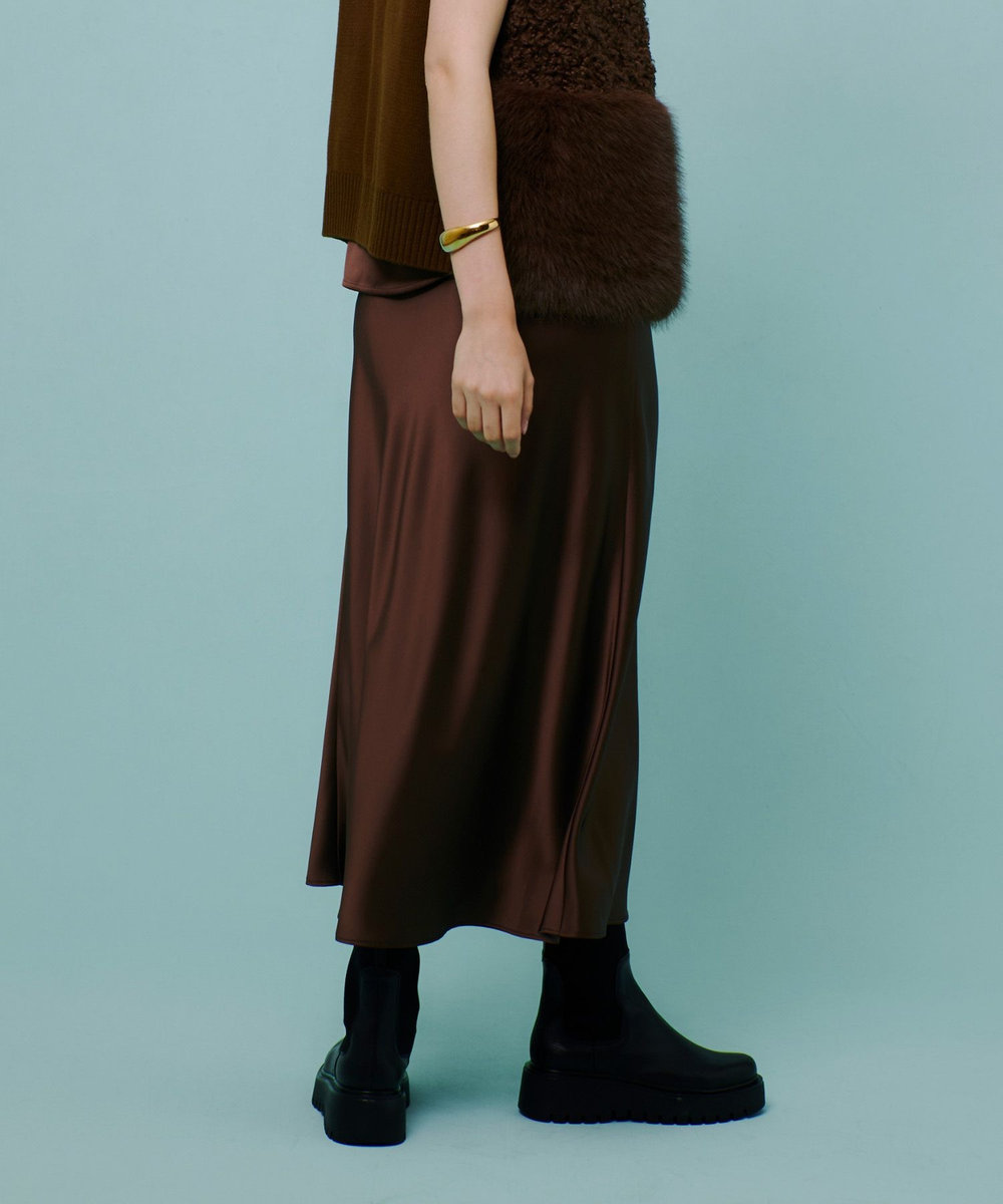 allureville サテンバイヤスナロースカート ブラウン (81)
