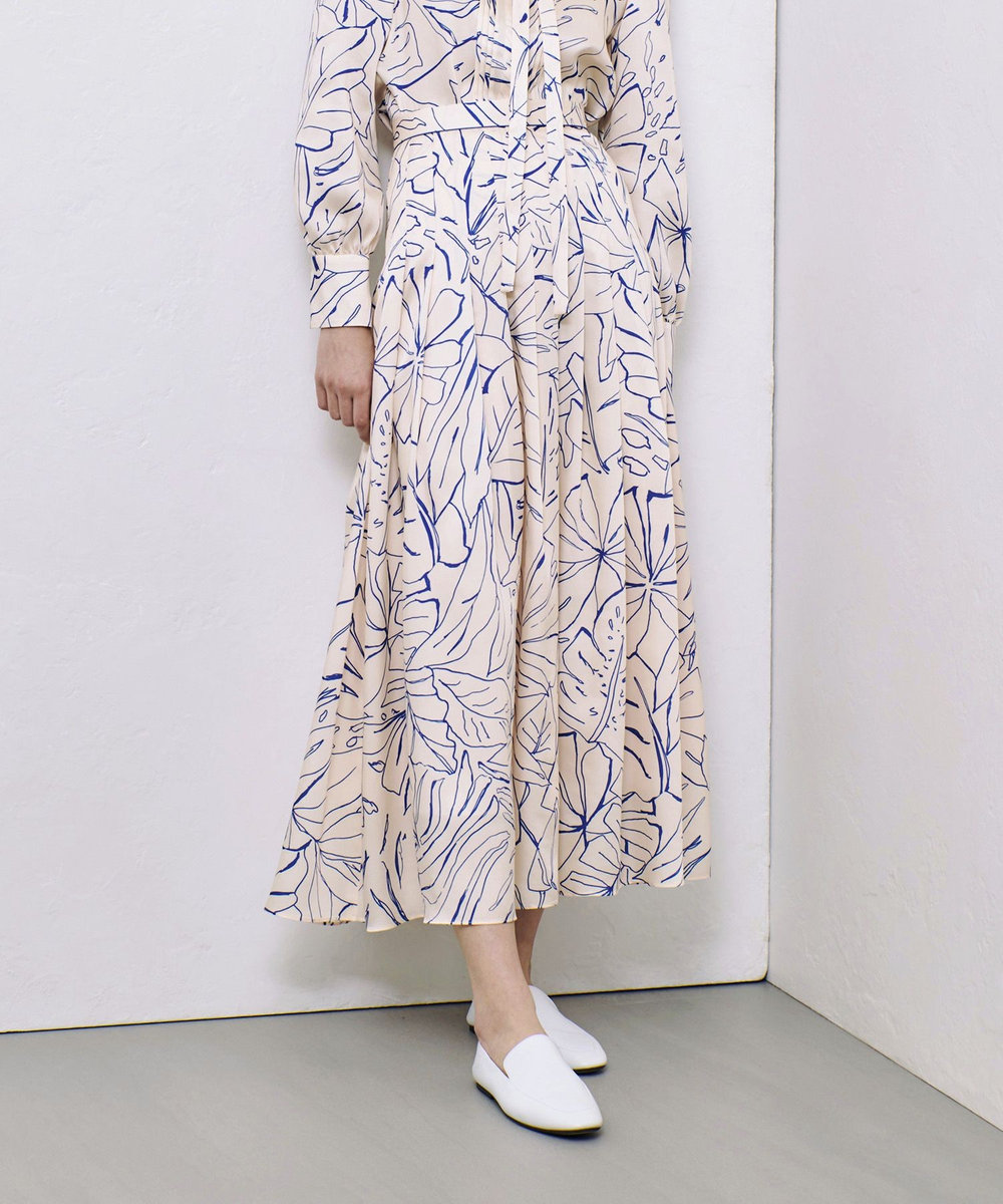 allureville スケッチボタニカルプリントタックフレアスカート ピンク (41)