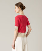LOULOU WILLOUGHBY】バイカラーキーネック5分袖カーディガン
