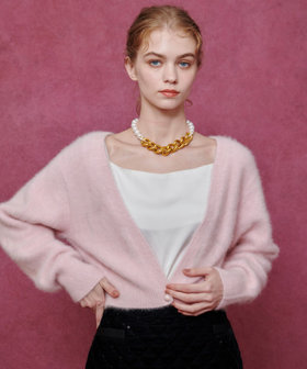 LOULOU WILLOUGHBY】カシミヤブレンドファー加工Vカーディガン